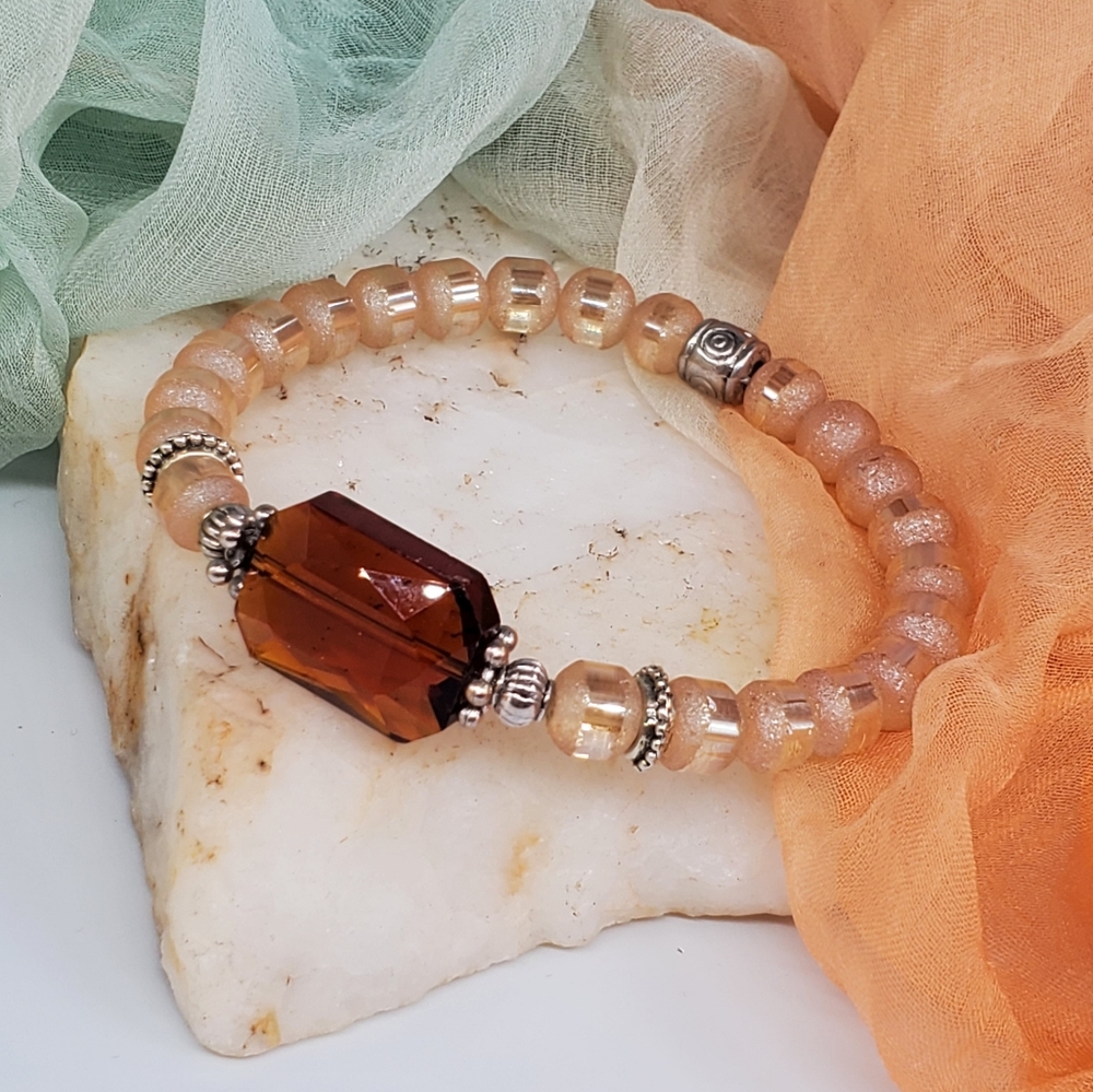 ❤️ Jewelry European Austrian Crystals Orange Silver Bracelet